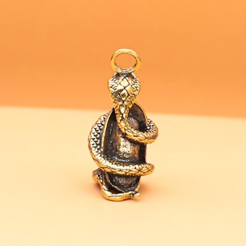 Antique Brass Snake Statue Miniature Figurines Zodiac Animal Desk Decoration Ornaments Brass Crafts Pendant