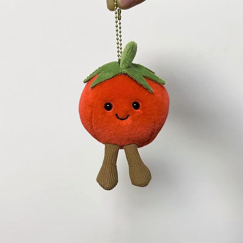 Tomato Plush Toy Keychain Cartoon Vegetable Soft Stuffed Doll Pendant Car Key Ring Backpack Bag Decor Kid Gift