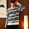 TonLion Men's Geometric Knit Round Neck Sweater