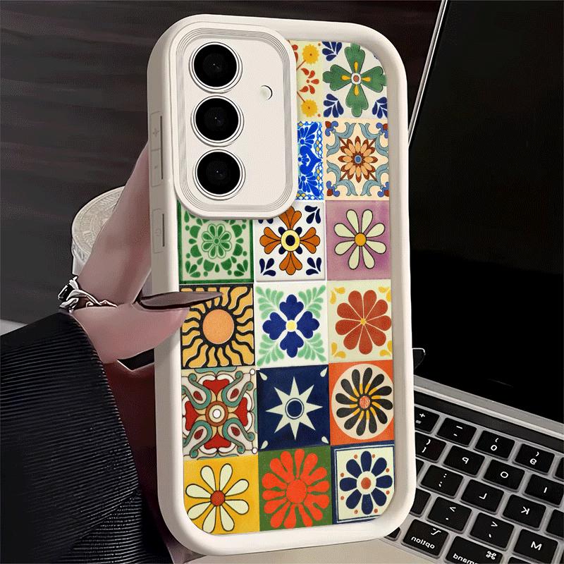 Phone Case for Samsung Galaxy A17 A16 A15 A14 A13 Italian Sicilian Style Floral Pattern A56 A36 A26 A55 A35 A25 A54 A34 A24 A53