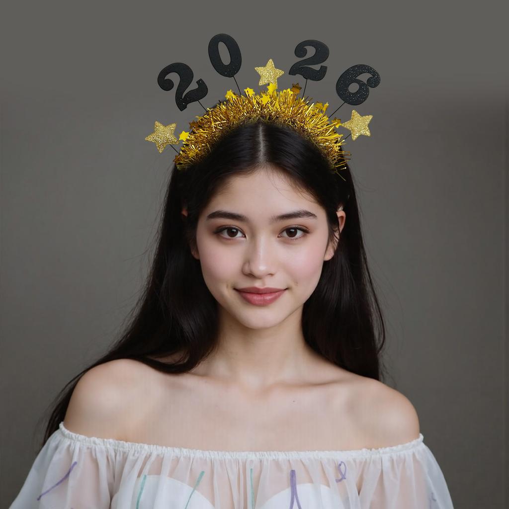 2026 Glitters New Year Headband With Star Tinsel Decors Headwear For Women Men Kids Holiday Party Celebration Accessory