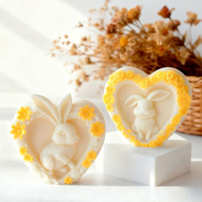 Heart Rabbit Silicone Molds for Candle Soap Chocolate Cake Decoration Multipurpose Silicone Candle Mould for Epoxy Resin