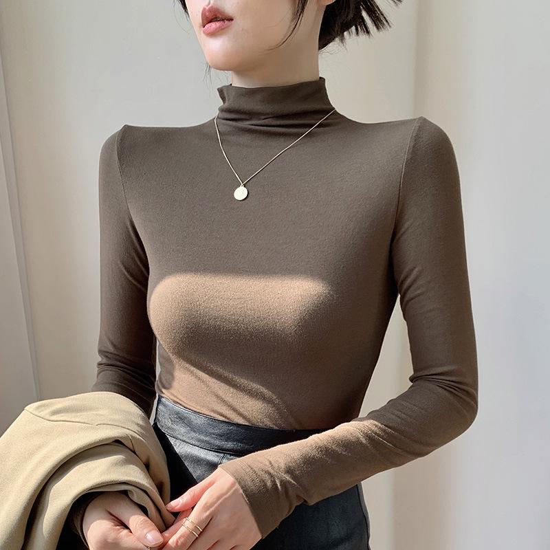 Women's Slim Fit Velvet Long-Sleeve Turtleneck Top for Autumn & Winter