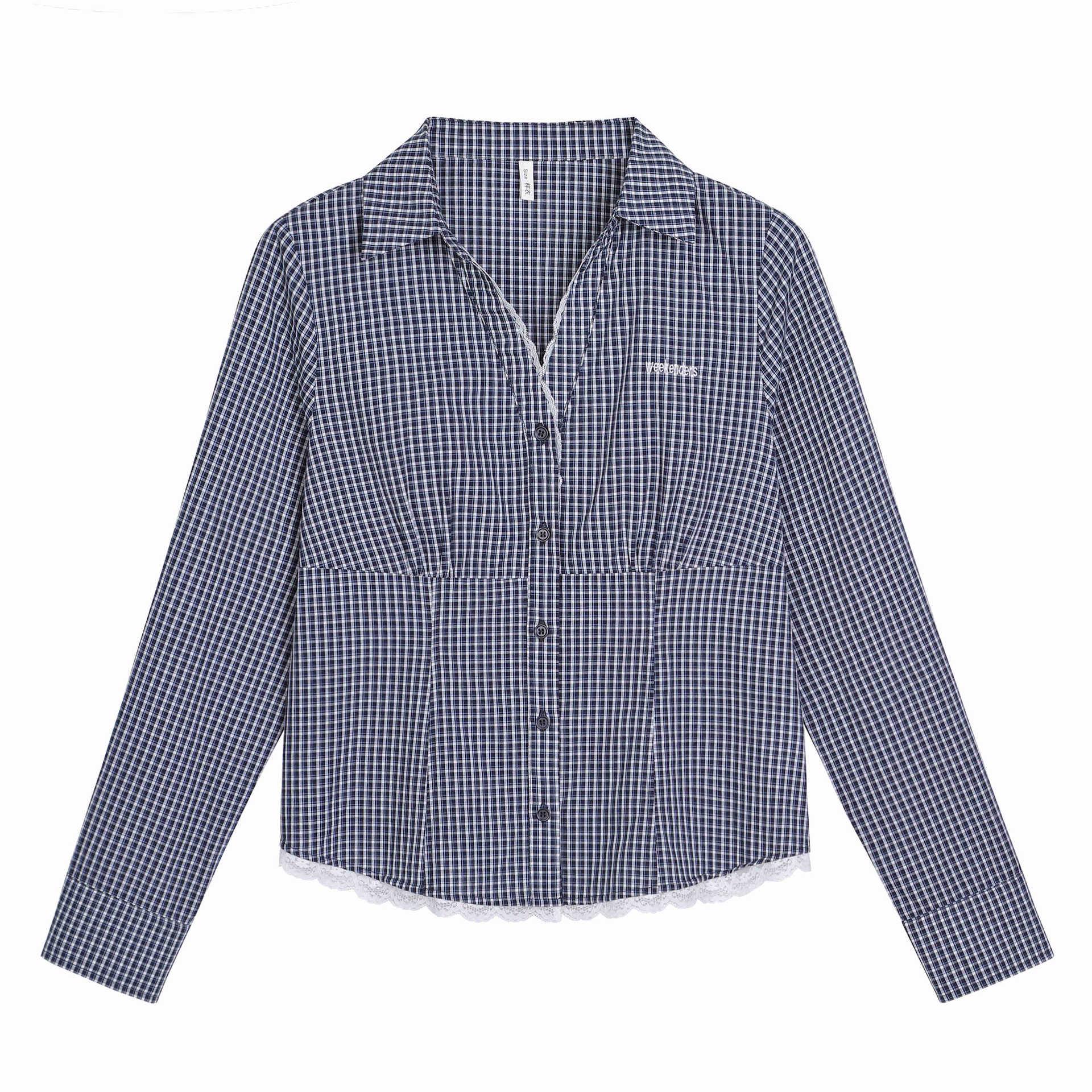 

Korean-Style Plaid Lace Patchwork Shirt - Plus Size Slimming Women s Spring Top 1XL (120-140 jin)