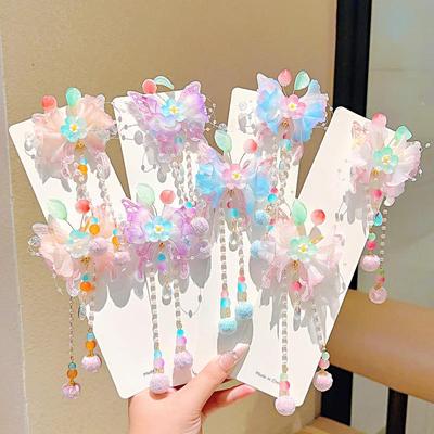 Ancient Style Tassel Hairpins for Children's Hanfu - Fairy Glass Hair Clips for Travel Photos