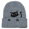 Knit Skull Hat with Embroidered Lovely Kitten Hat Knit Caps for Unisex Pullover Cartoon Hat Embroidered Skull Caps