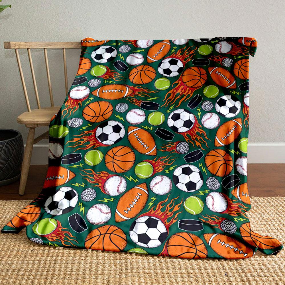 Various Sports Balls and Equipment Are Arranged with Fiery and Dynamic Accents. for All Seasons Blanket Lunch Break Throw Gift