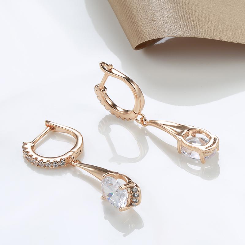 Fashion  Rose Gold Color Long Earrings Oval Natural Zircon Dangle Earrings For Women Luxury Fine Jewelry Christmas Gift