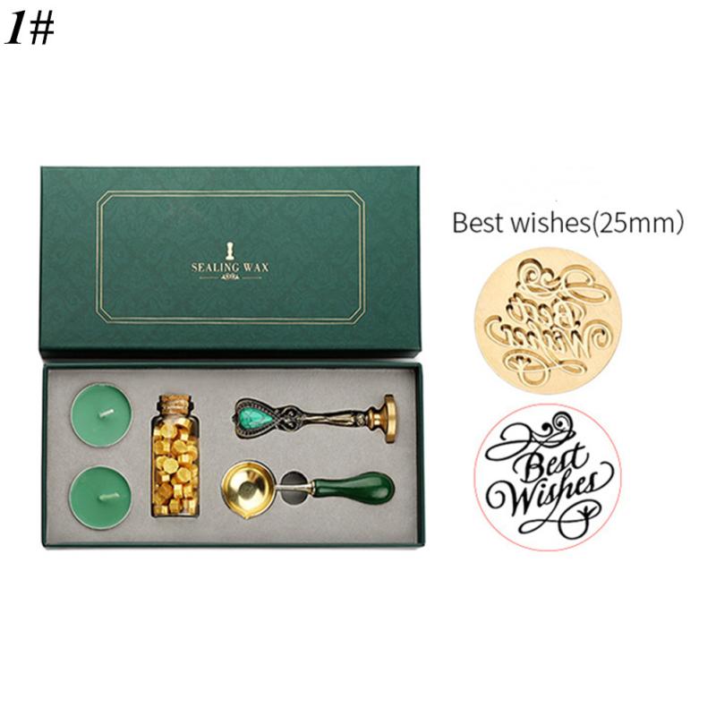 Vintage Spoon Stamp Set Box with Sealing Wax Beads Candle Craft Wedding Packaging Gifts DIY