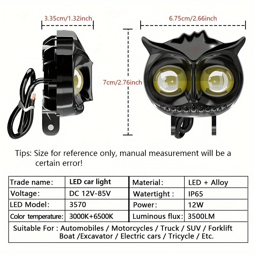 Dual Color Motorcycle Headlight Owl Design 4 Modes Auxiliary Spotlights Motorbike Scooter Fog Lamp Running Lights