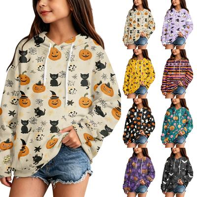 Sweat à capuche décontracté pour enfants avec imprimé Halloween pour les fêtes et le quotidien