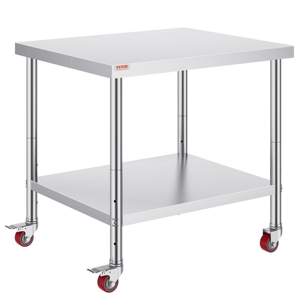 Stainless Steel Catering Work Table 30x36 Inch Commercial Kitchen Table with 4 Wheels Commercial Food Prep Workbench With Flexible Adjustment Shelf