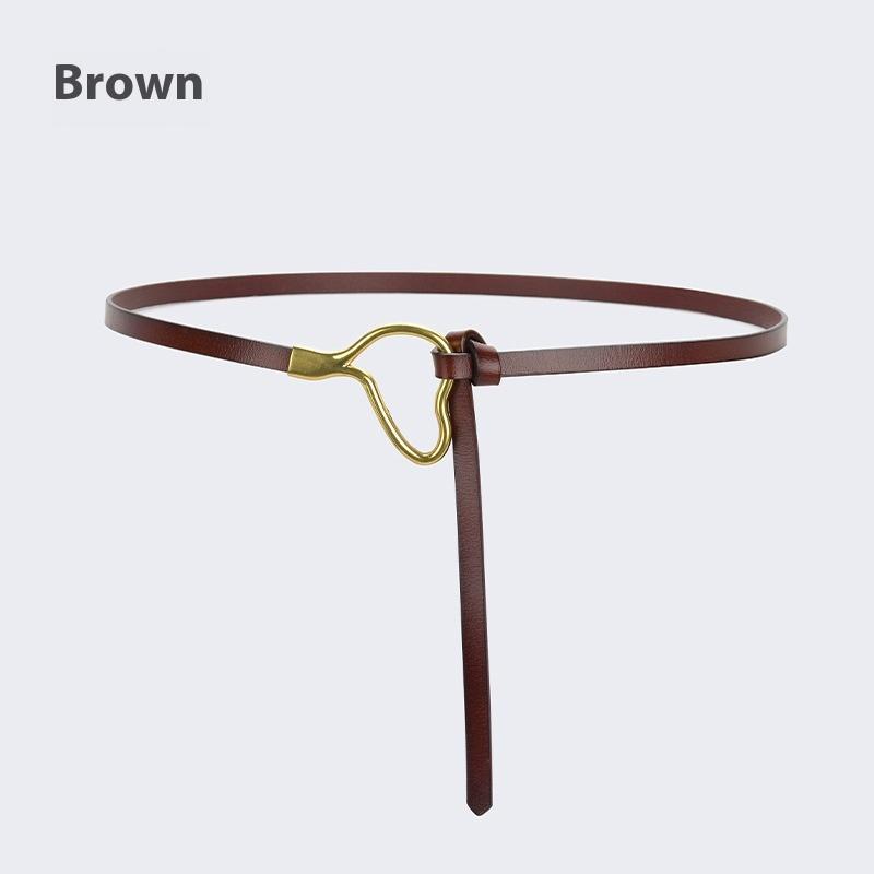 

Женский кожаный ремень с узлом и украшением под рубашку, простой и универсальный тонкий ремень из чистой коровьей кожи 105cm