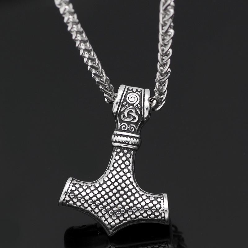 Titanium Steel Thor's Hammer Pendant Necklace - Viking Odin Design for Men and Women