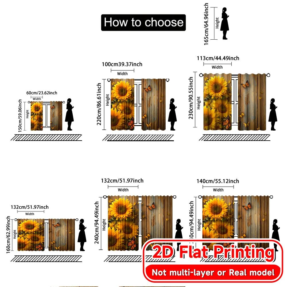 Sheer Flat Printing Butterfly Sunflowers Popular Creative Curtains Semi Decorations Home Decorative Curtain Set Of 2 Made Polyester Washable