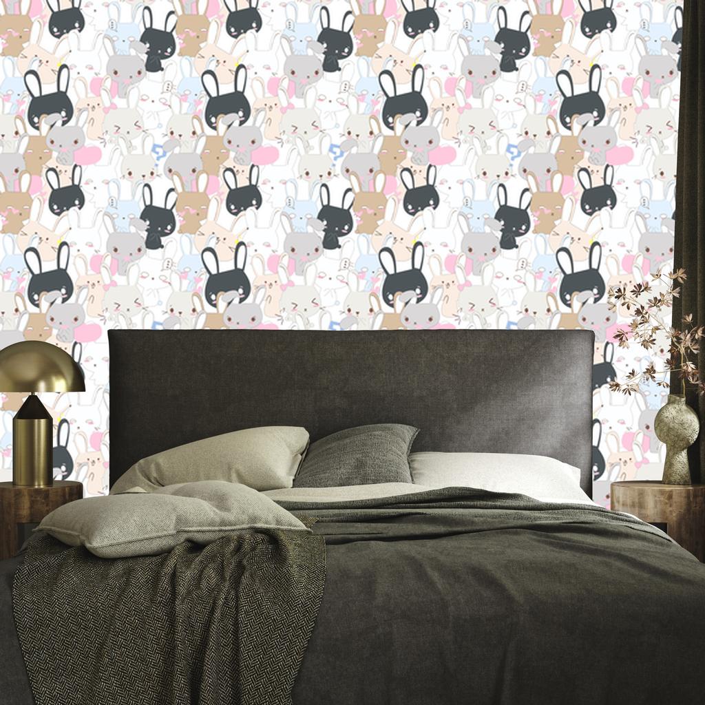 Rabbits Wallpaper On a Light Background for the Living Room and Bedroom 50x1000