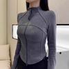 T-shirt da donna De Rong con zip e colletto alto - Moda Autunno Inverno Slim Fit Top Sportivo Yoga