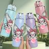 1PC Bunny Glasses Cute Rabbit Print 750ml Color Plastic Sports Water Bottle Leakproof Flip Straw Lid Suitable for Sports Office Home Use