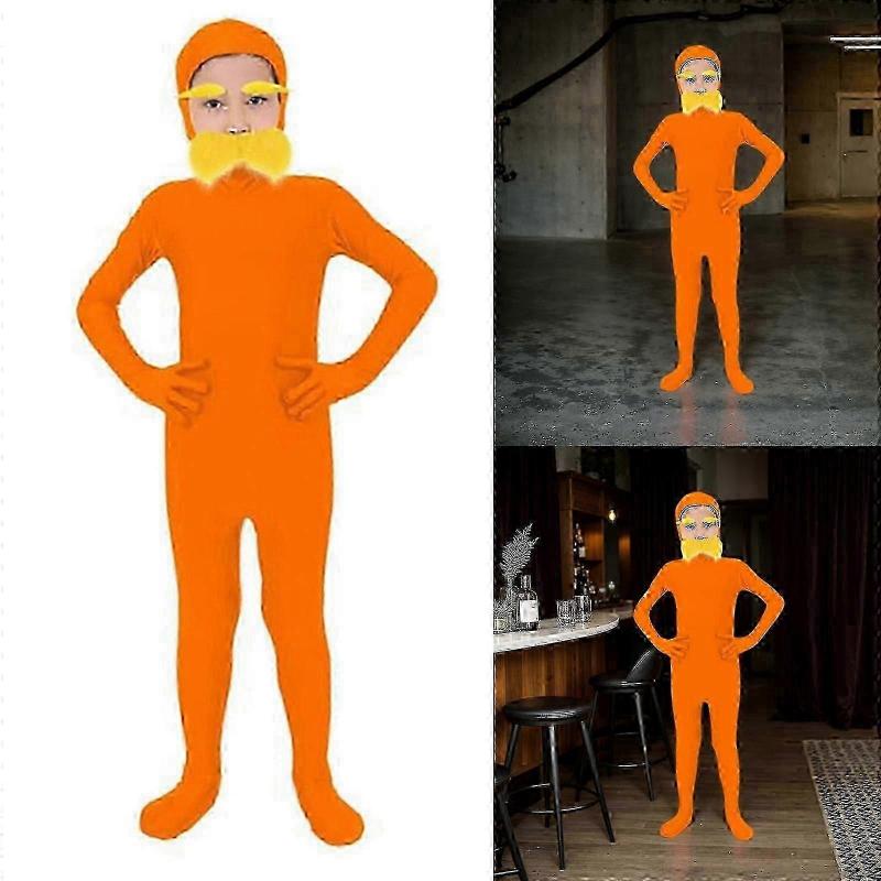 3Pcs Tangerine Costume Accessories Set for World Book Day Outfits with Fake Mustache Beard and Yellow Eyebrows Open Face Bodysuit