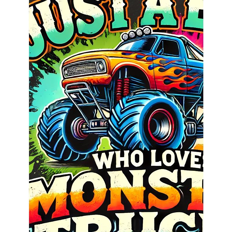 European sizes Children TX31220 Boy JUST A BOY WHO LOVES MONSTER TRUCKS Truck Print Casual Round Neck T-shirt