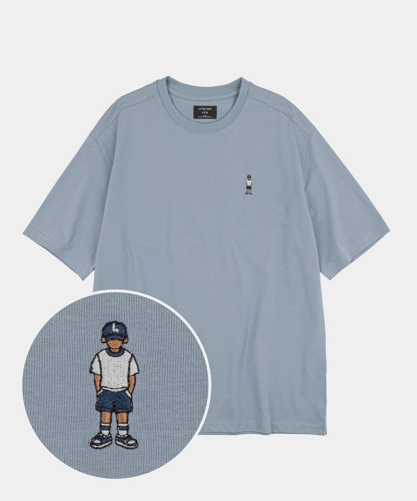 LETTERCOMO Letterboy Embroidery Short Sleeve T-Shirt Mist Blue