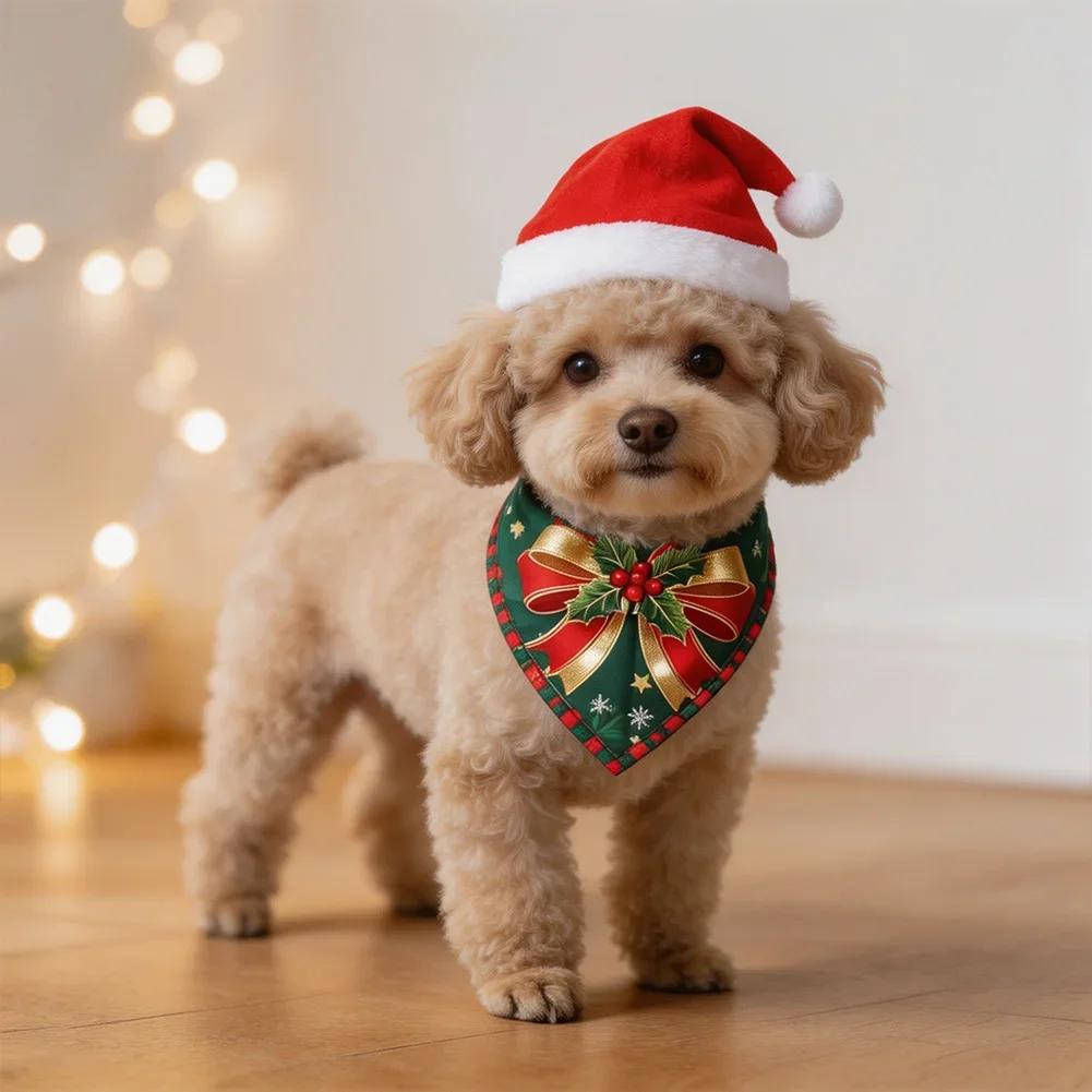 Holiday Dog Scarf Bibs 2Pcs Christmas Plaid Bandanas Puppy Pet Grooming Accessories For Cats Dogs Christmas Gift Supplies