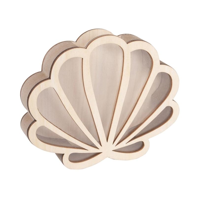 

Coastal Themed Wooden Shell Shape Keepsakes Box With Clear Window For Displaying Seashells Starfishes Home Decoration 1