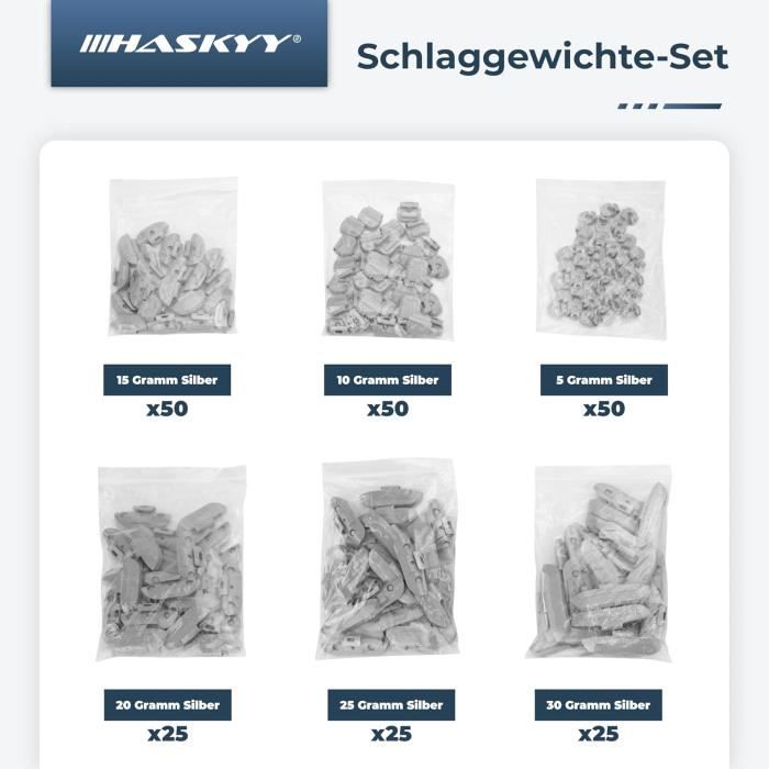 Poids à percussion - haskyy - lot de 225 - 5-30 g - zinc - revêtement plastique