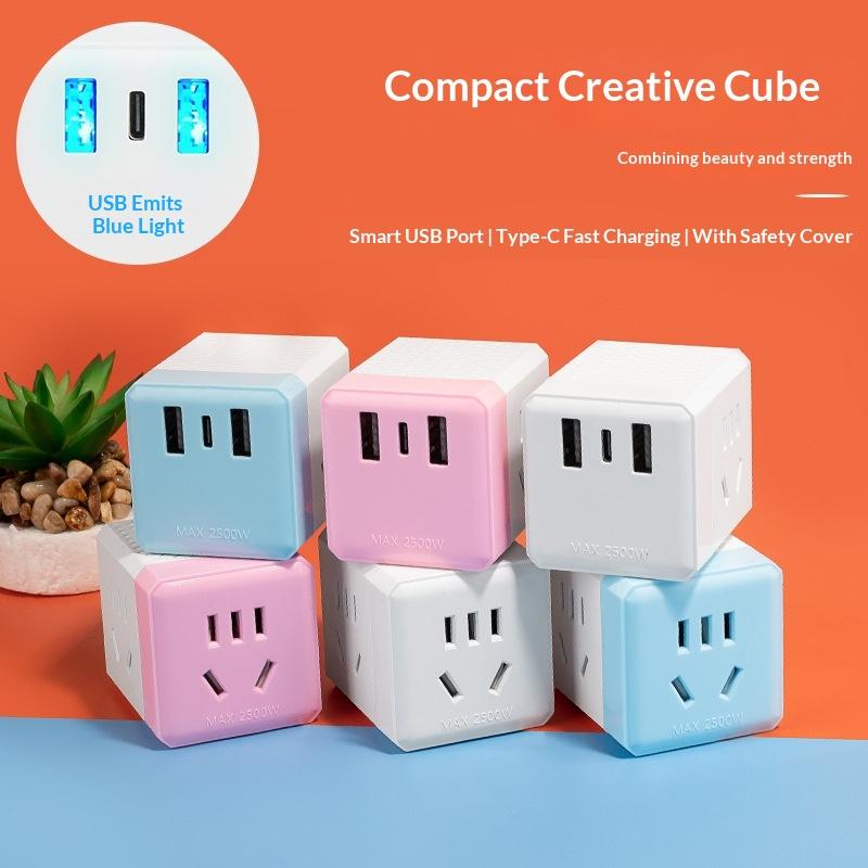 Portable Cube Power Socket With Usb Charging Ports Multiple Ac Outlets For Home Office Travel Business Trips
