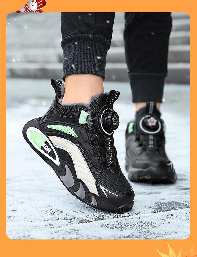 Boys' Fleece-Lined Waterproof Winter Sports Shoes - New 2025 Style, Lightweight, Non-Slip, Leather Running Shoes