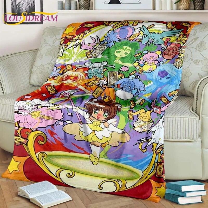 Anime Card Captor Sakura Blanket Cartoon Blanket Sakura-Star Crest Flannel Blanket Pink Blanket for Sofa Bed Girl Room Decor