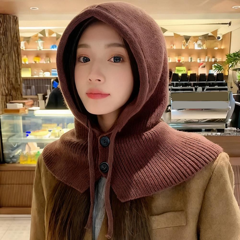 Windproof Half-closed Design Knit Scarf Hat Ladies Beanie One Size кофейный