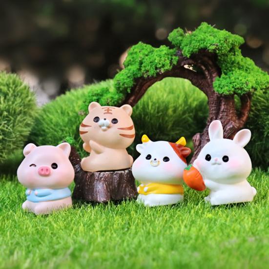 Winzige Harztiere Figur Mini Tiger Katze Hase Kuh Miniaturstatue für Puppenhaus Feengarten Terrarien Pflanzentopf Dekorationen Kuchenaufsatz Dekoration