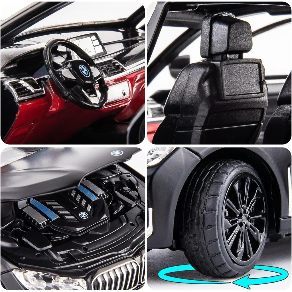 Model auta BMW 760 v měřítku 1/24, stahovací autíčko ze zinkové slitiny se zvukem a světlem pro děti Kluk Dívka Dárek