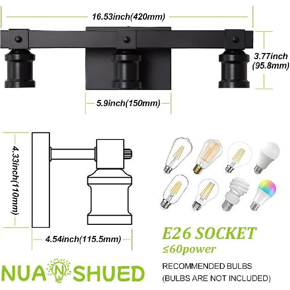 Farmhouse Bathroom Vanity Light Fixtures 3-Light Bathroom Light Fixtures Over Mirror Matte Black Vanity Light Industrial Vintage Wall Light Fixtures