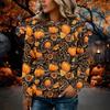 Women's Flannel Long Sleeve T-Shirt with Halloween Print Neck Casual Top