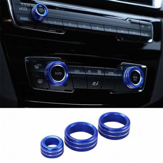 Console Air Conditioner Button Aluminum Knob Cover Blue For BMW F20 F21 F22 F23