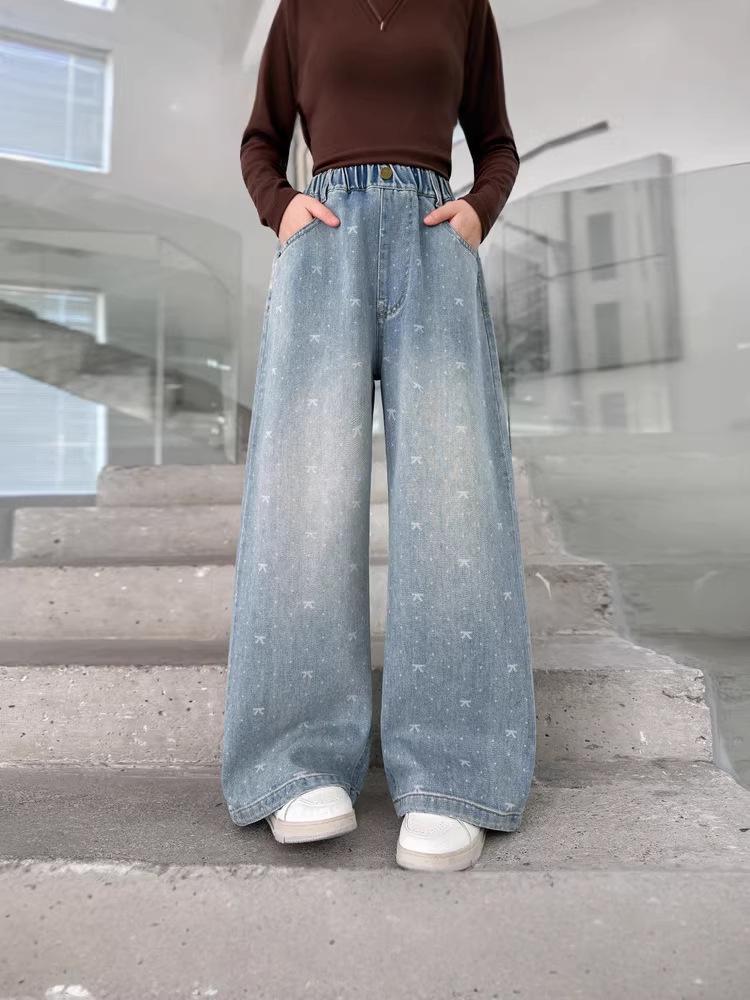 Meisjes Lente 2026 Wijde Pijp Jeans met Strik