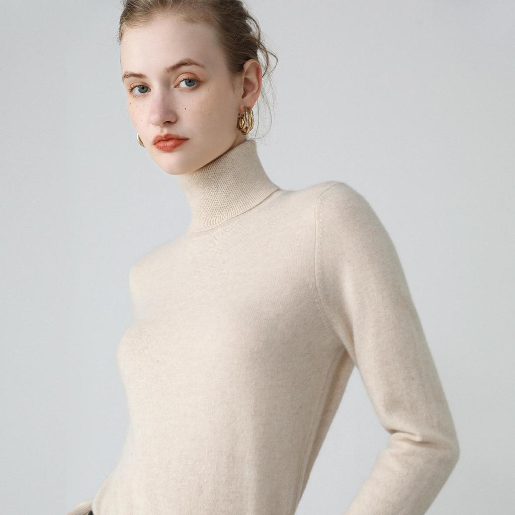 Women's Cashmere High Neck Slimming Sweater - Long Sleeve, Warm, Elegant Autumn/Winter Knitwear Top