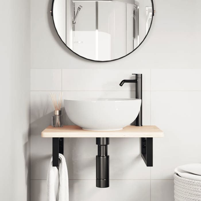 VidaXL Wall-mounted Vanity Shelf Steel and Solid Oak Wood, Floating Vanity Shelf, Vanity Shelf for Countertop 3302333