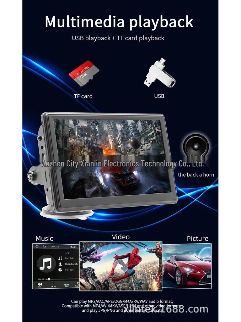 7-Zoll Tragbarer Kabelloser CarPlay Bluetooth MP5 Player mit Radio & Kartenslot