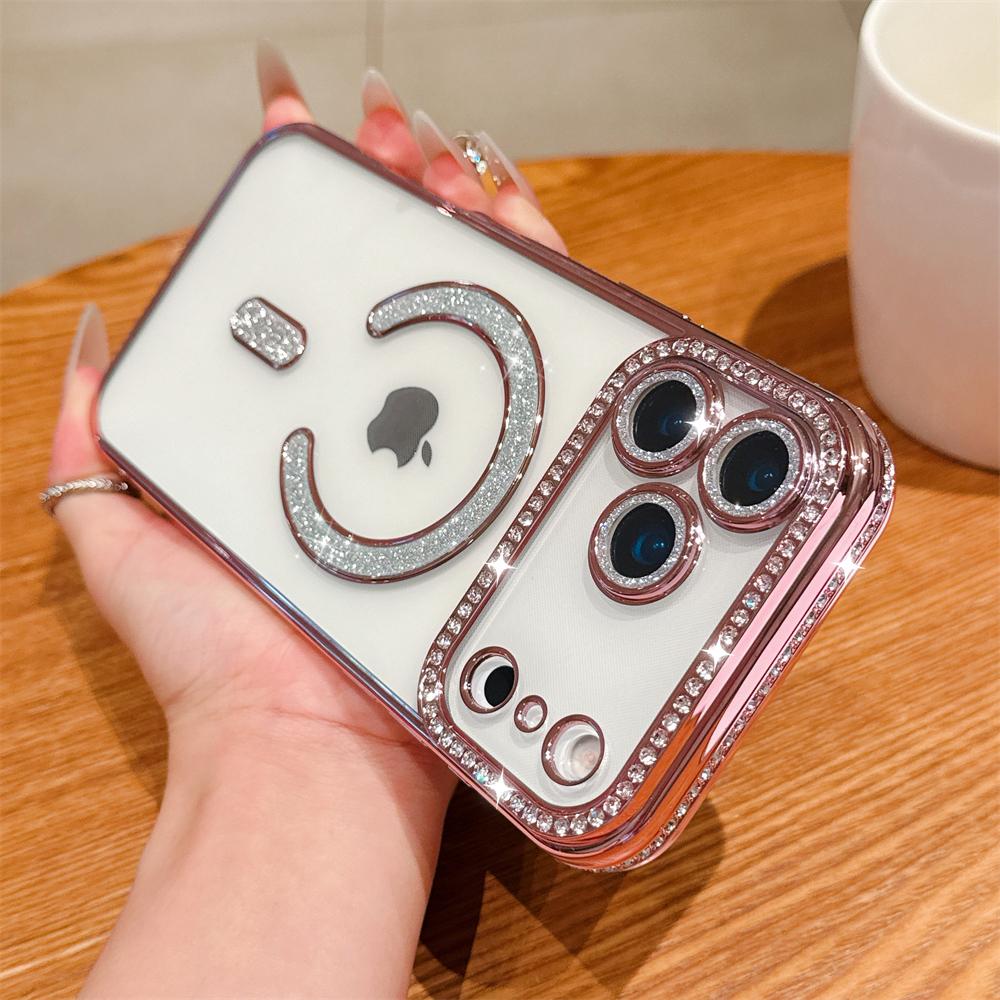 Bling Crystal Lens Film Transparent Case For iPhone 17 16 15 14 13 12 11 Pro Max Plus 17Air 16e Magnetic Wireless Charging Cover
