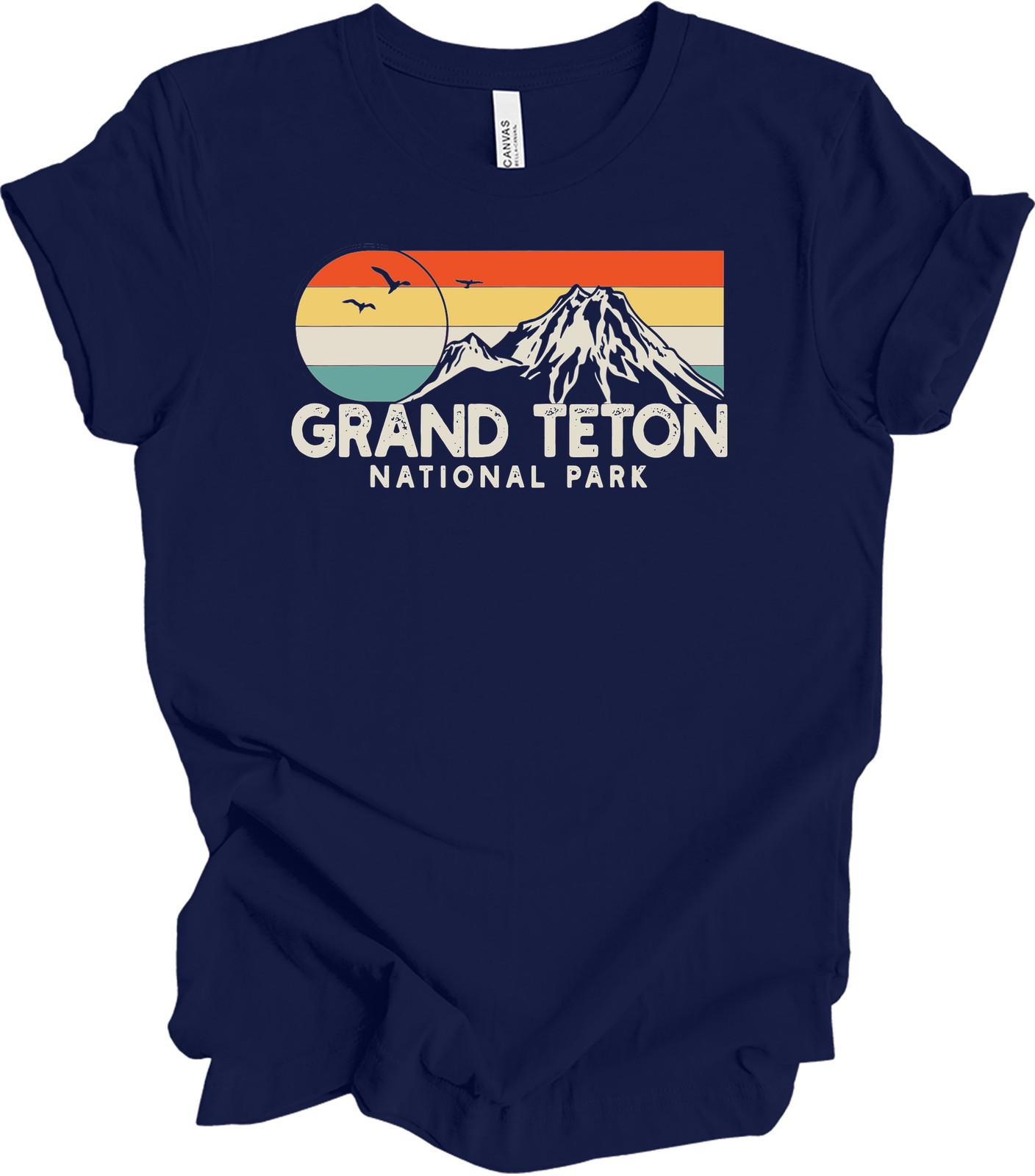 Grand Teton National Park Retro Mountain T-Shirt L