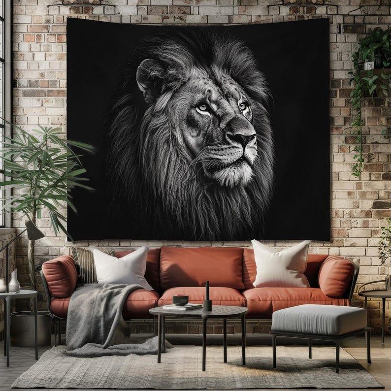 Black and white lion tapestry 75x100 чёрный