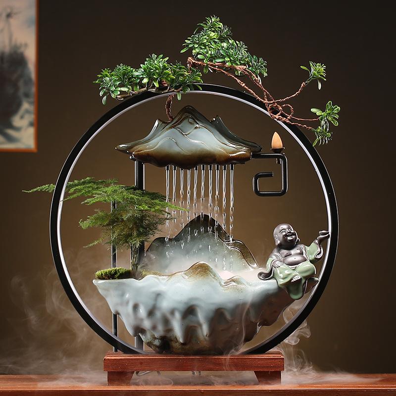 Lucky Water Fountain Decoration Creative Home Lamp Ring Backflow Incense Office Entrance Fortune Desktop Opening Gift