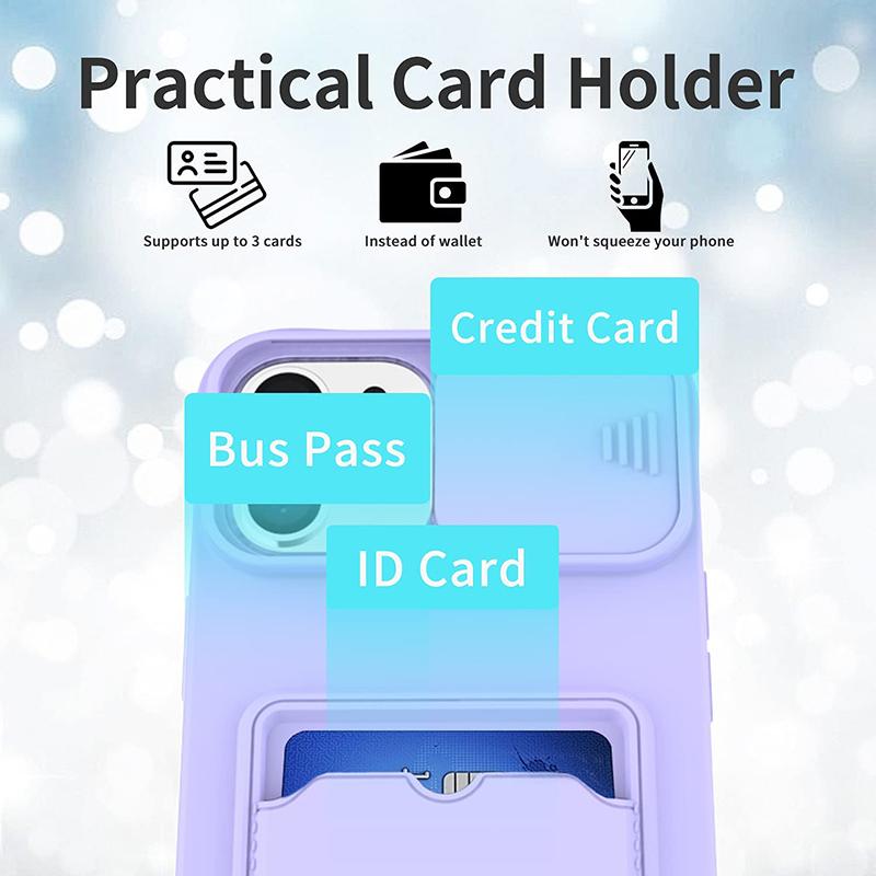Slide Camera Protection Card Bag Phone Case For Iphone 14 12 11 13 Pro Max X Xr Xs 6 7 8 Plus Mini Se Soft Silicone Wallet Cover