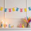 Easter Bunny &  Garland (3 Packs) - Colorful Hanging Banners For Home, Fireplace, Wall & Easter Decorations