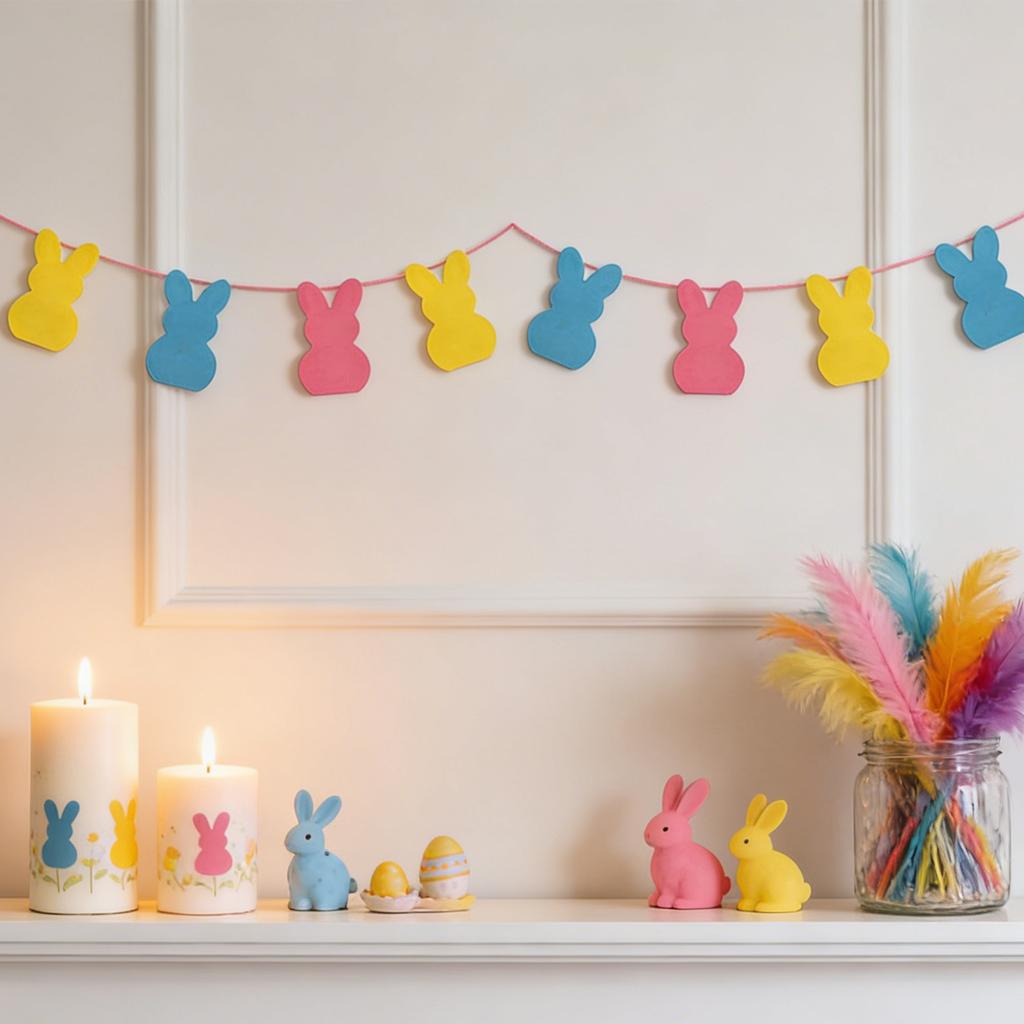 Easter Bunny & Garland (3 Packs) - Colorful Hanging Banners For Home, Fireplace, Wall & Easter Decorations