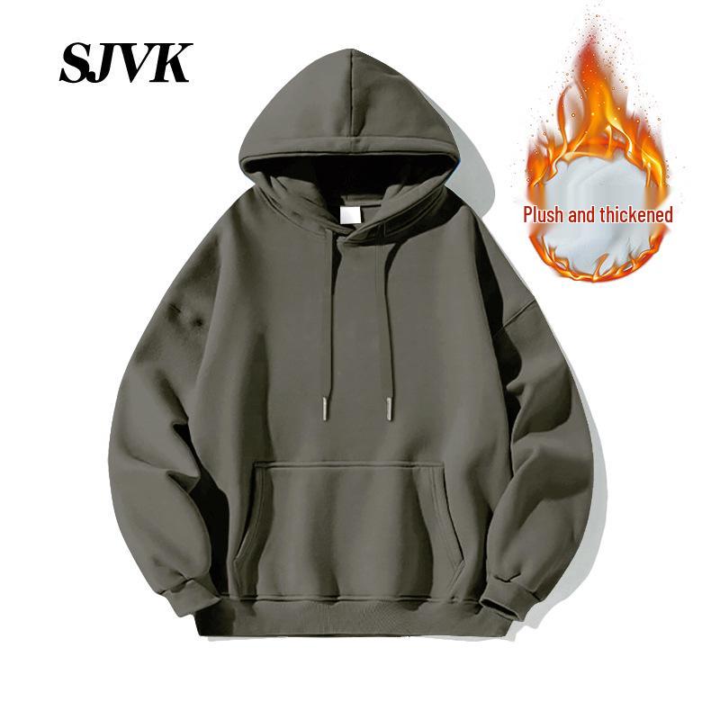 Herren Weinrot Plus Samt Kapuzenpullover - Lässige Lockere Herbst/Winter Oberbekleidung