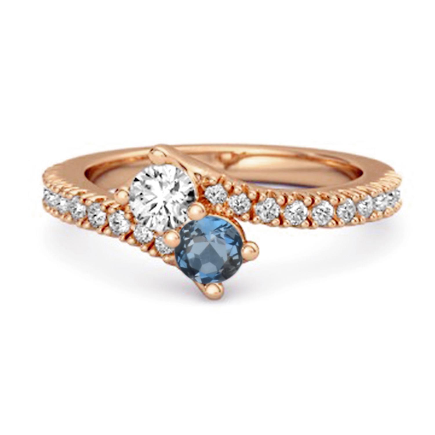 London Blue Topaz Bypass Ring - 925 Sterling Silver Rose Gold Vermeil 7